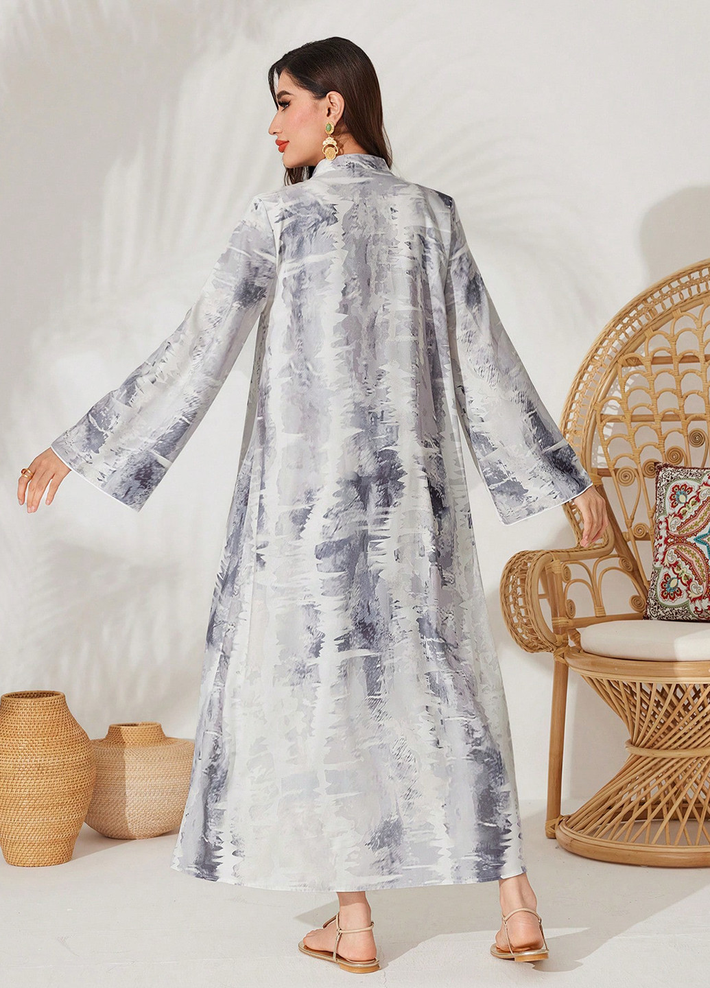 Серое кэжуал платье а-силуэт SHEIN тай-дай