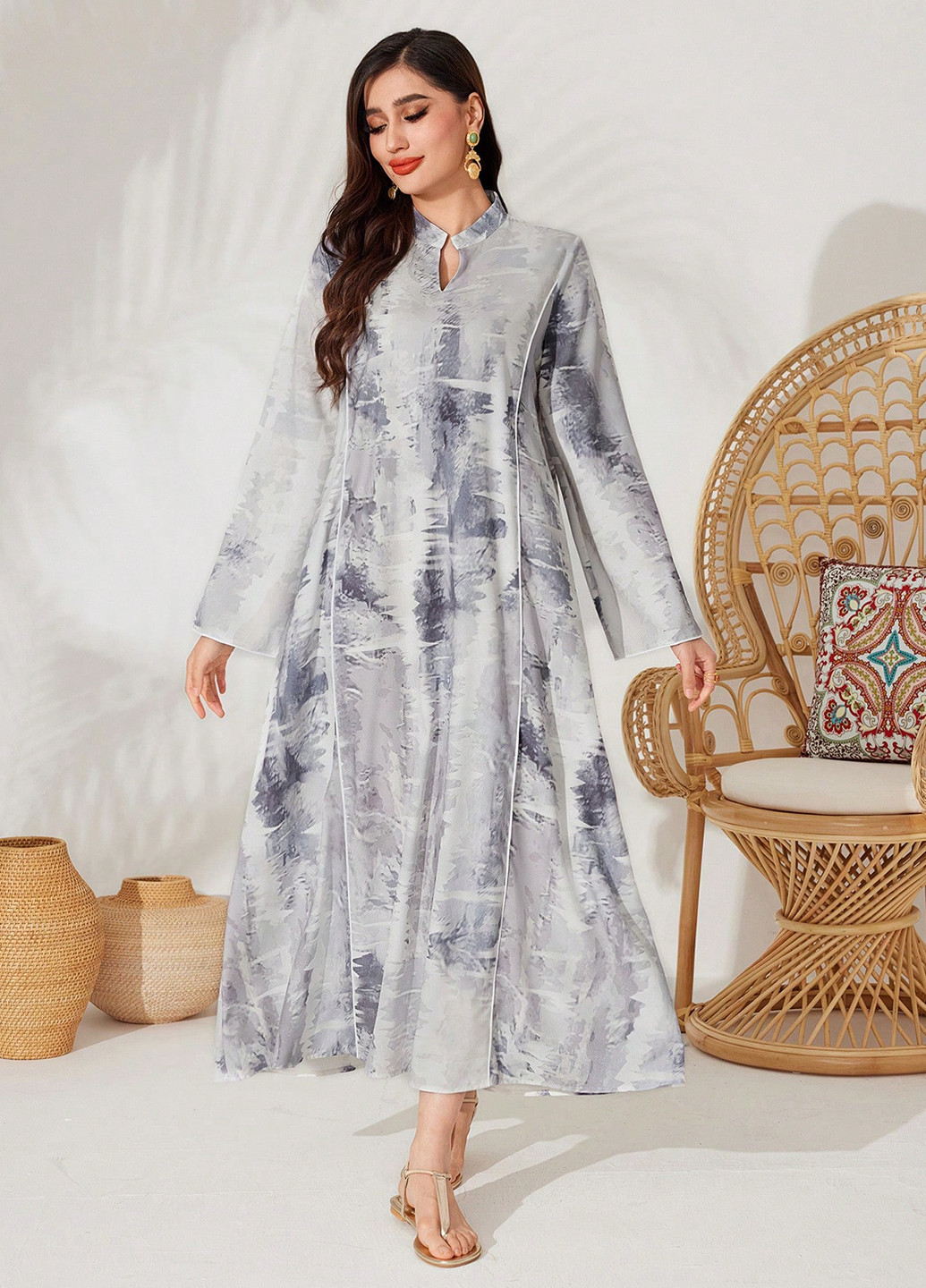 Серое кэжуал платье а-силуэт SHEIN тай-дай