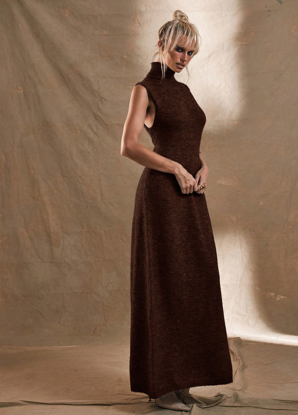 Коричнева кежуал сукня сукня светр SHEIN меланжева