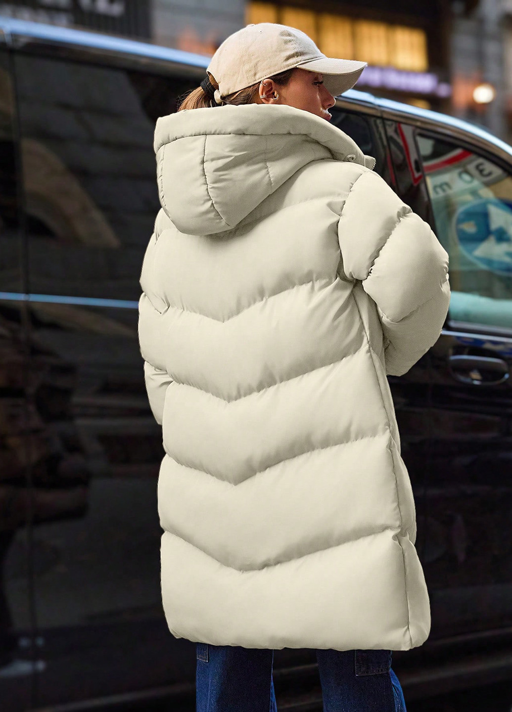 Светло-бежевая зимняя куртка куртка-пальто SHEIN