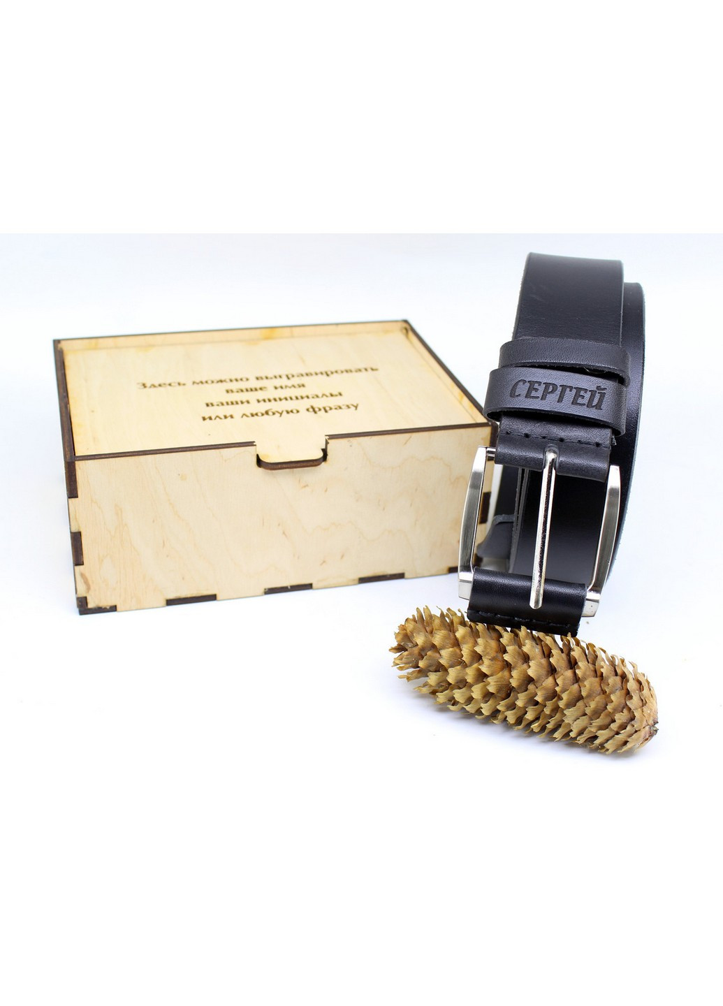 Ремень кожаный с гравировкой в деревянной коробке Универсальный Scappa (253136019)