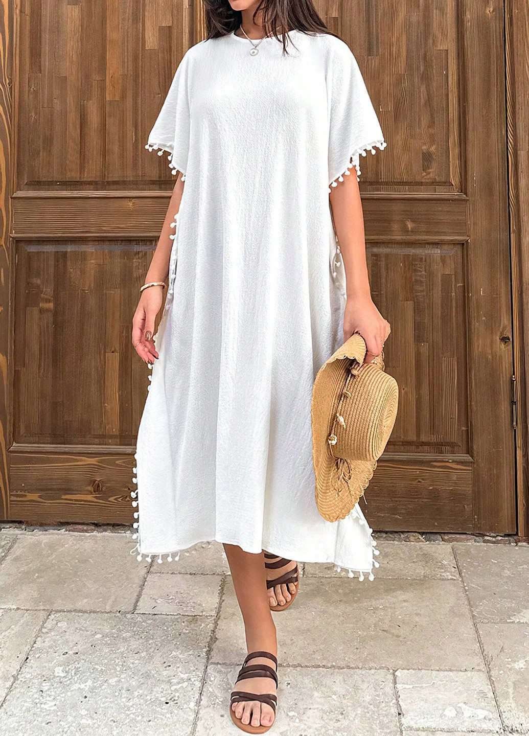 Белое кэжуал платье платье-футболка SHEIN однотонное