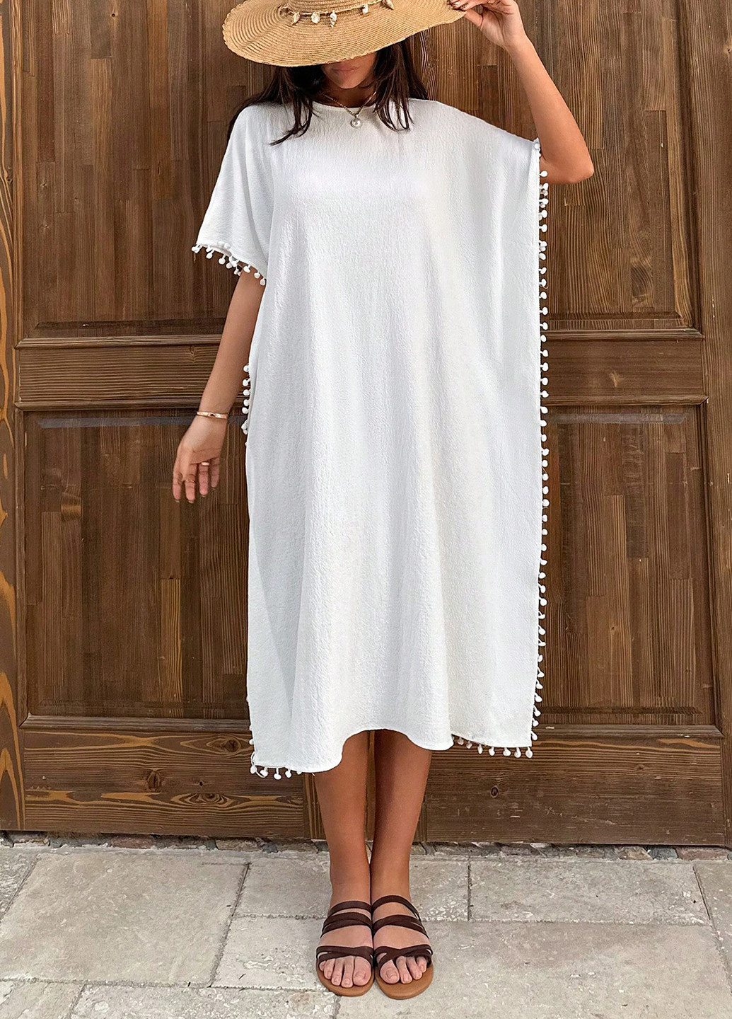 Белое кэжуал платье платье-футболка SHEIN однотонное