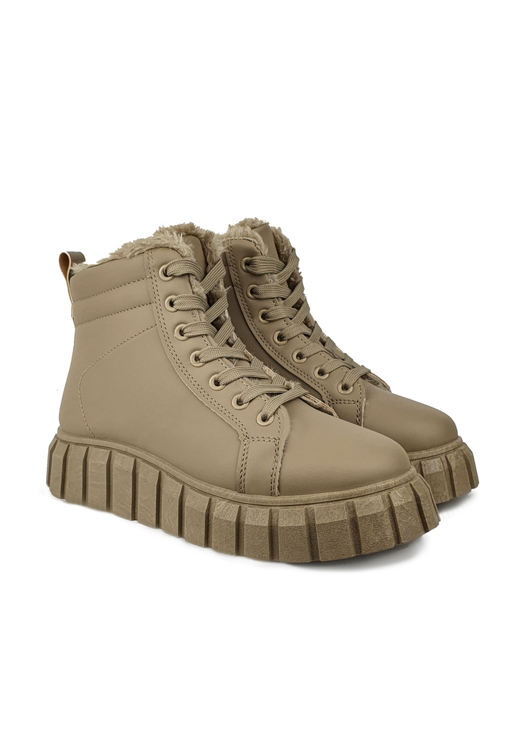 Зимние женские зимние ботинки бежевые на платформе и шнуровке Fashion из искусственной кожи