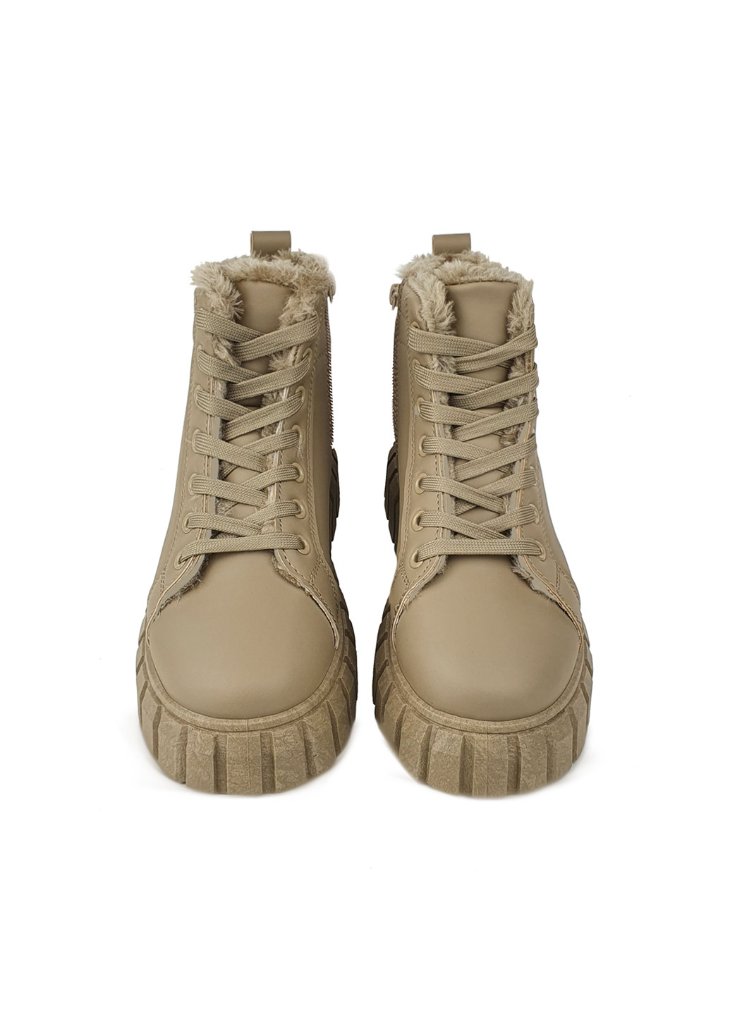 Зимние женские зимние ботинки бежевые на платформе и шнуровке Fashion из искусственной кожи