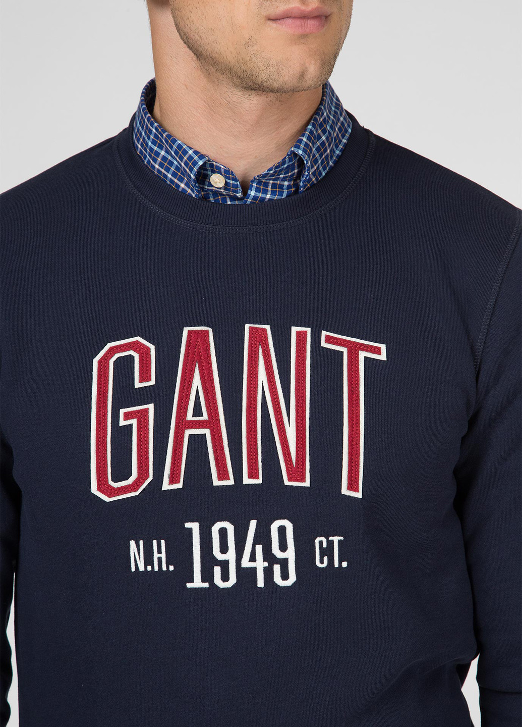 Свитшот Gant - Прямой крой логотип темно-синий кэжуал хлопок - (183874427)