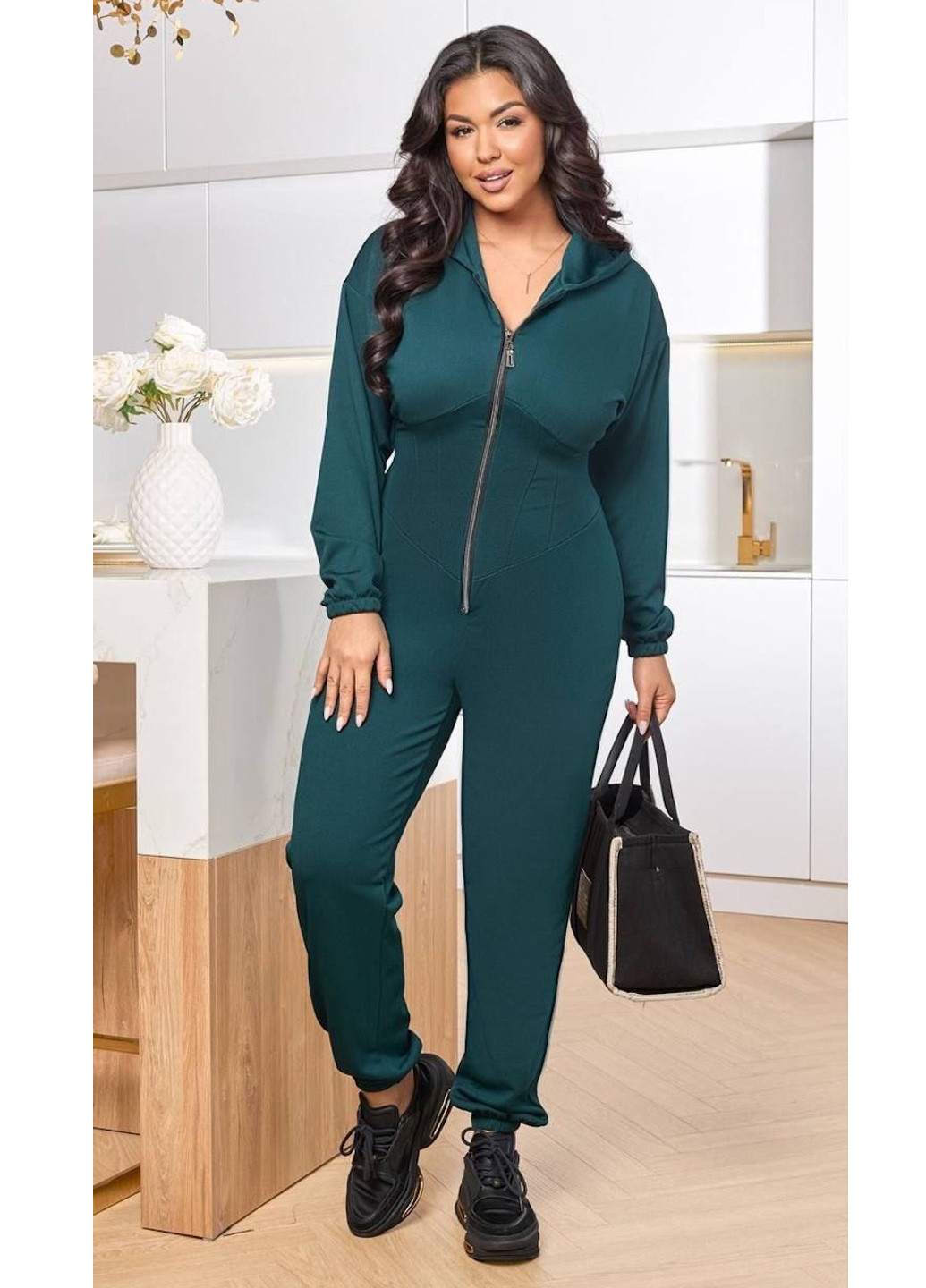 Комбінезон No Brand комбінезон-брюки однотонний бірюзовий спортивний, кежуал поліестер, трикотаж