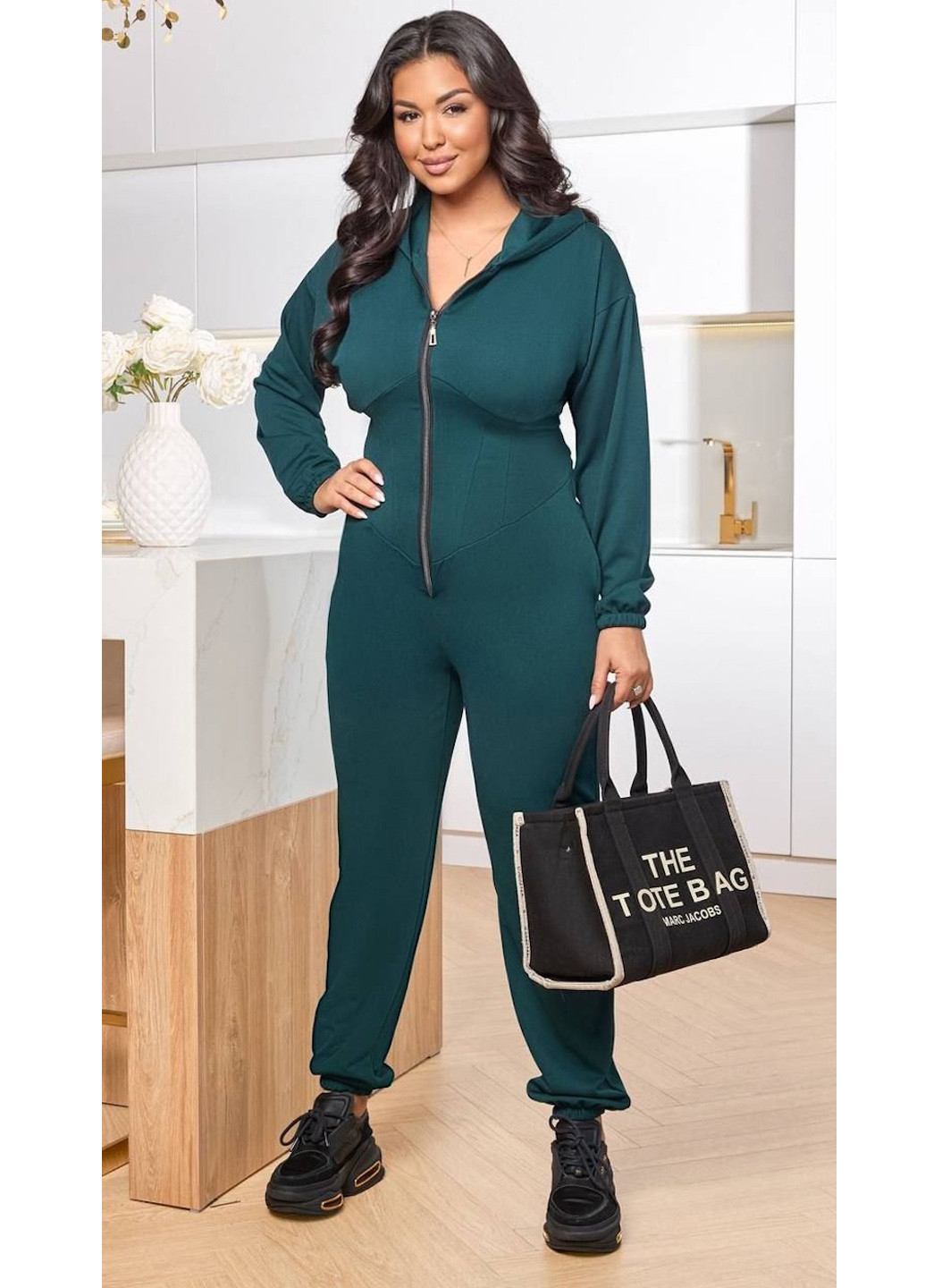 Комбінезон No Brand комбінезон-брюки однотонний бірюзовий спортивний, кежуал поліестер, трикотаж