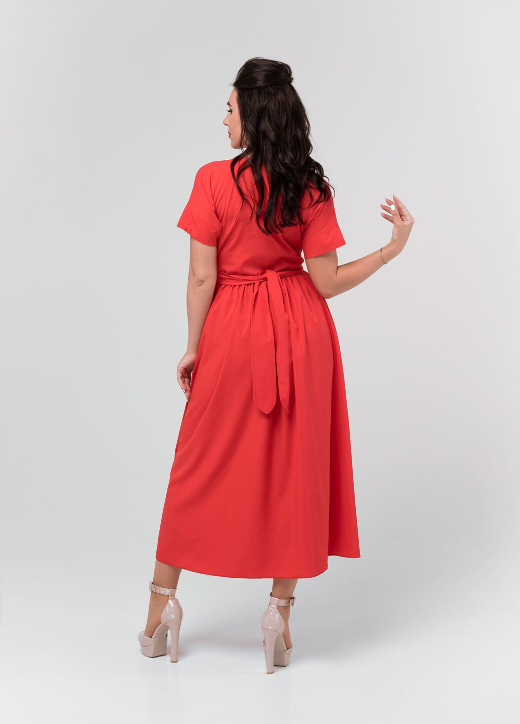 Красное кэжуал платье so-78217-red с юбкой-солнце Alpama