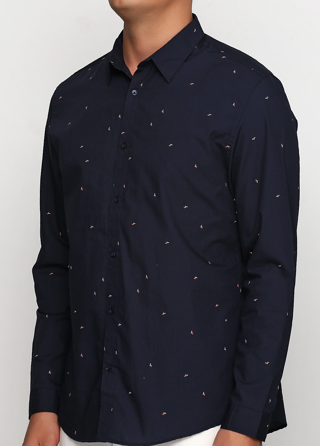 Темно-синяя классическая рубашка с рисунком H&M с длинным рукавом