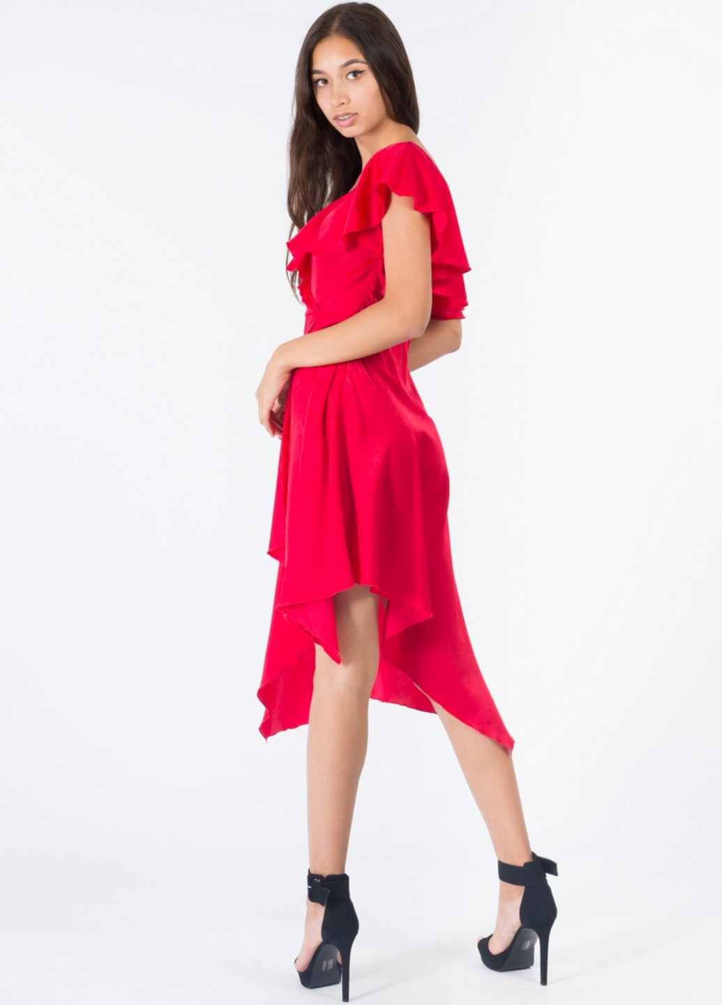 Красное кэжуал платье на запах, клеш NA-KD однотонное