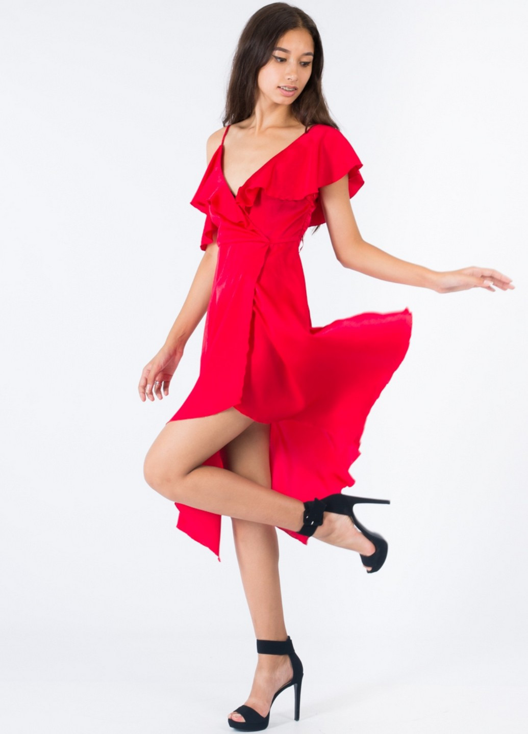 Червона кежуал плаття, сукня кльош, на запах NA-KD однотонна