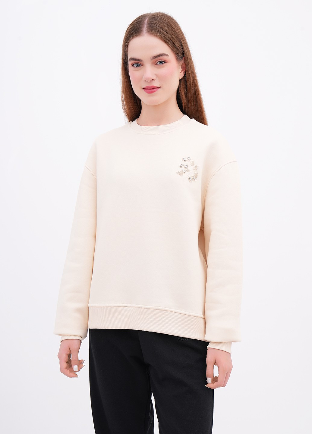 Молочний світшот EQUILIBRI однотонний камені, бісер (346898647)