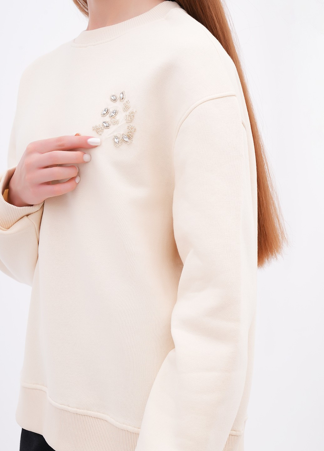 Молочний світшот EQUILIBRI однотонний камені, бісер (346898647)