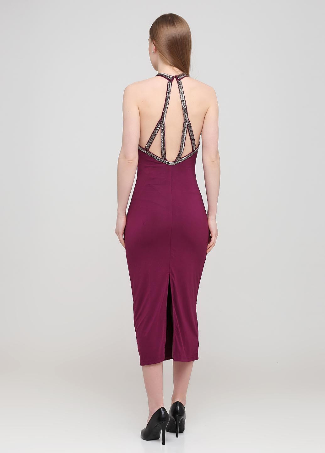 Сливовое коктейльное платье с открытой спиной H&M однотонное