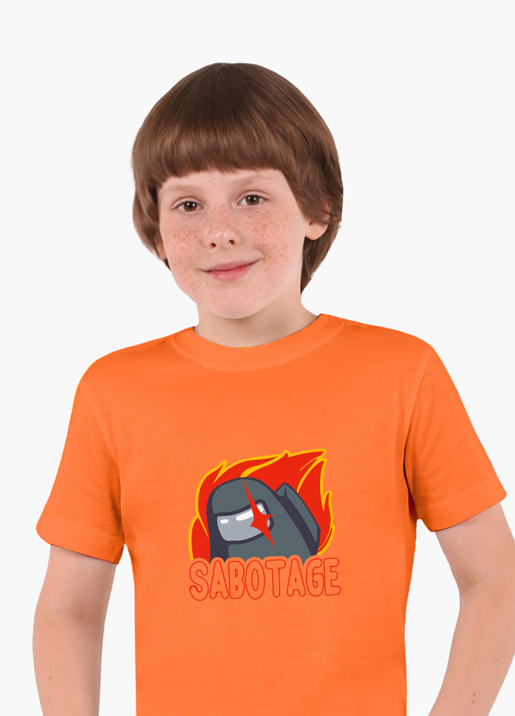 Оранжевая демисезонная футболка детская амонг ас (sabotage among us)(9224-2426) MobiPrint