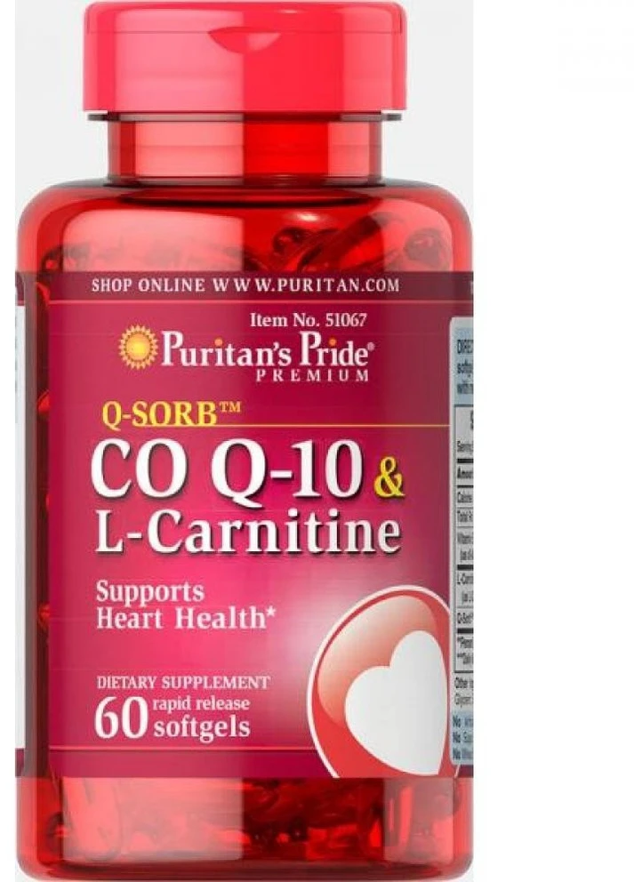 Коэнзим для работы сердца Q-SORB™ Co Q-10 30 mg plus L-Carnitine 250 mg 60 Softgels Puritans Pride (232870385)
