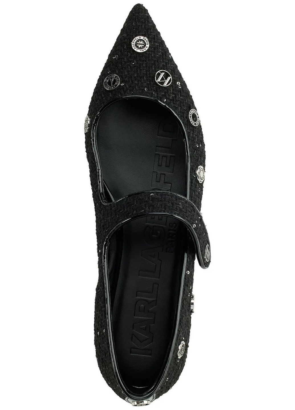 Жіночі балетки Karl Lagerfeld | чорні однотонні паєтки, логотип текстиль (335265463)