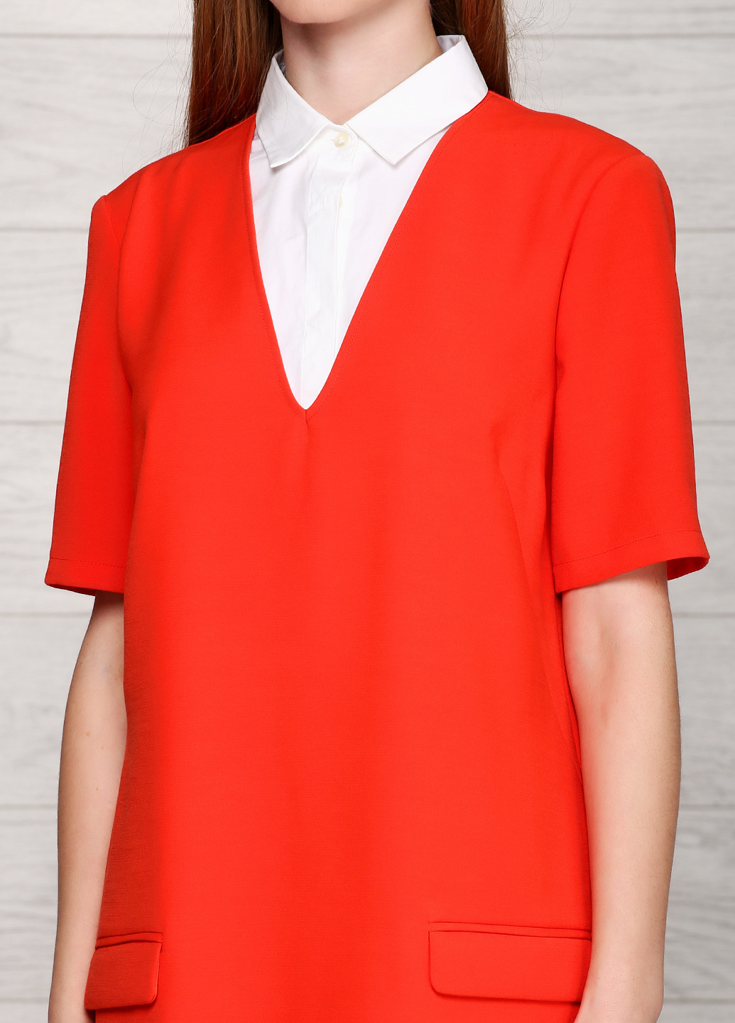 Оранжево-красное деловое платье Pinko однотонное