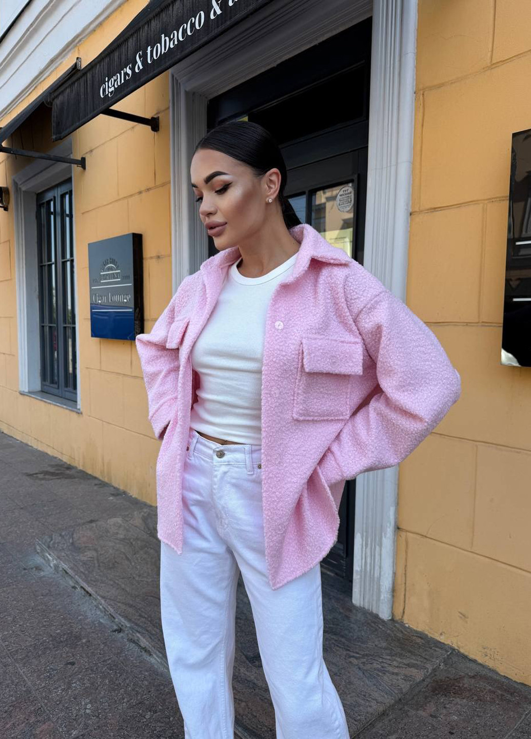 Бледно-розовая кэжуал рубашка однотонная No Brand