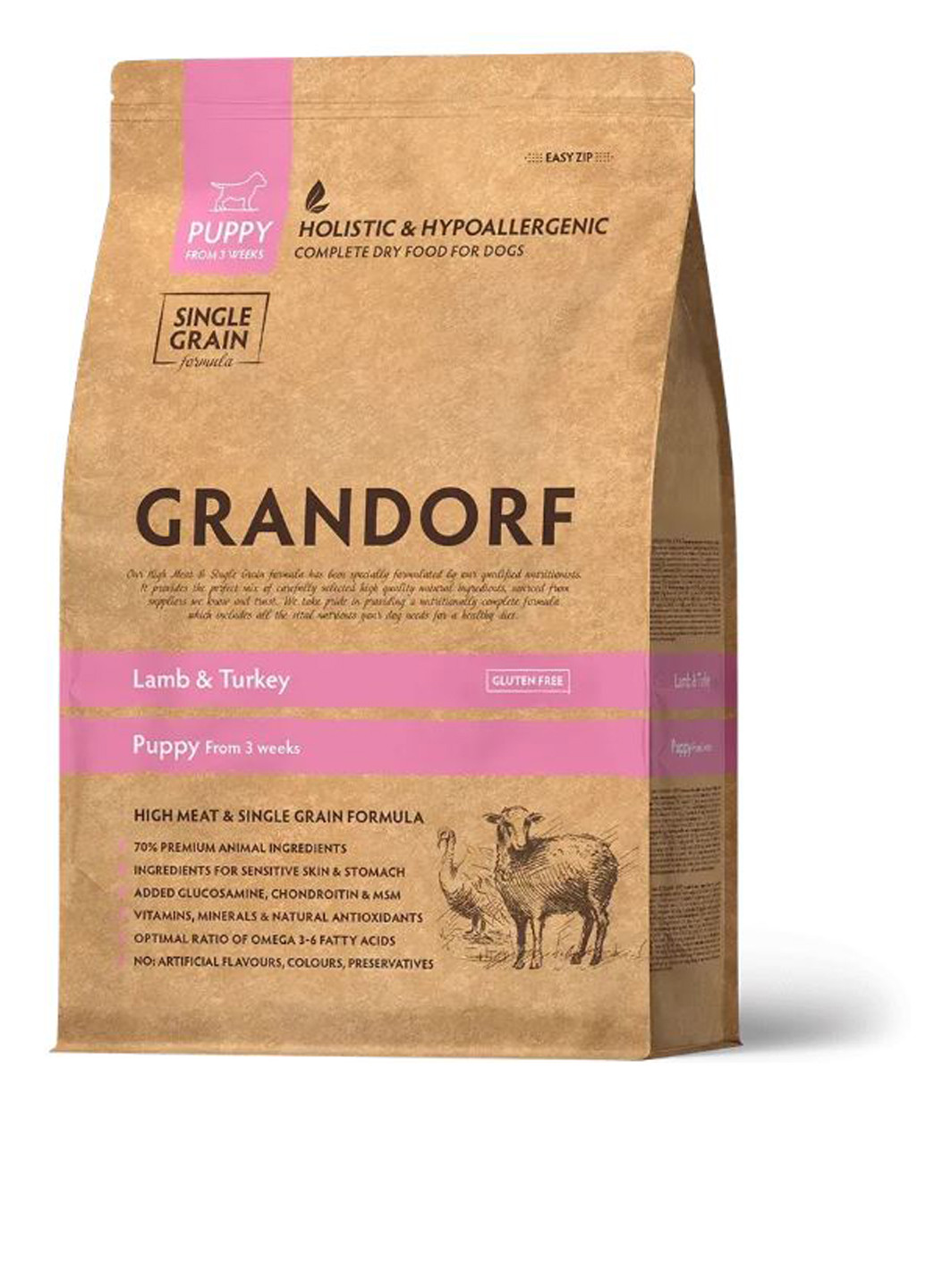 Сухой корм для щенков LAMB & TURKEY PUPPY ягненок с индейкой от 3 недель, 3 кг Grandorf (328263269)