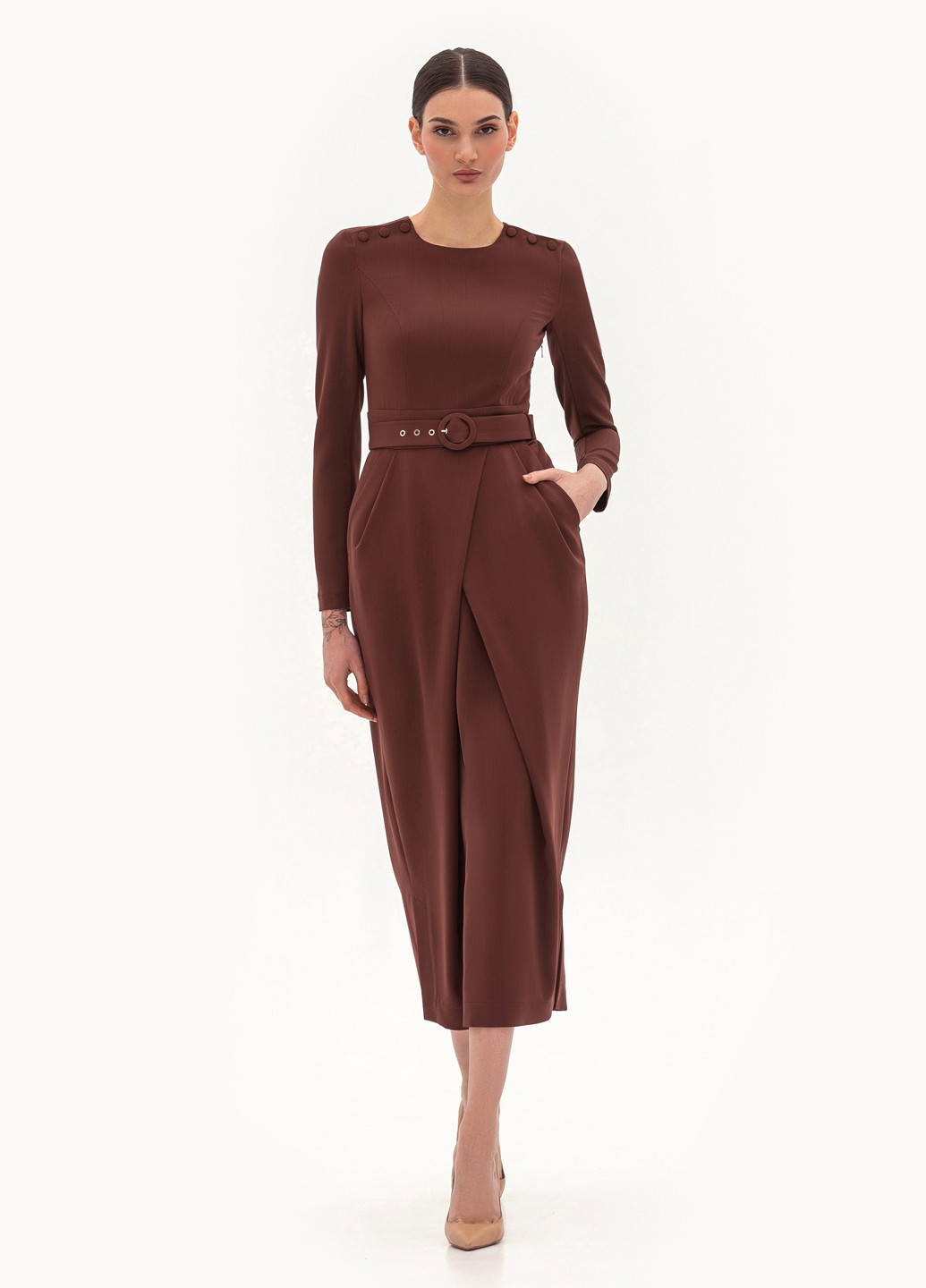 Темно-бежева кежуал сукня футляр BGL однотонна