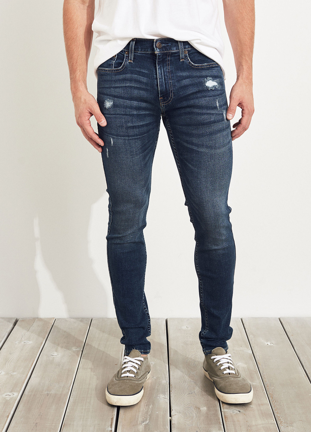 Темно-синие демисезонные скинни джинсы Hollister