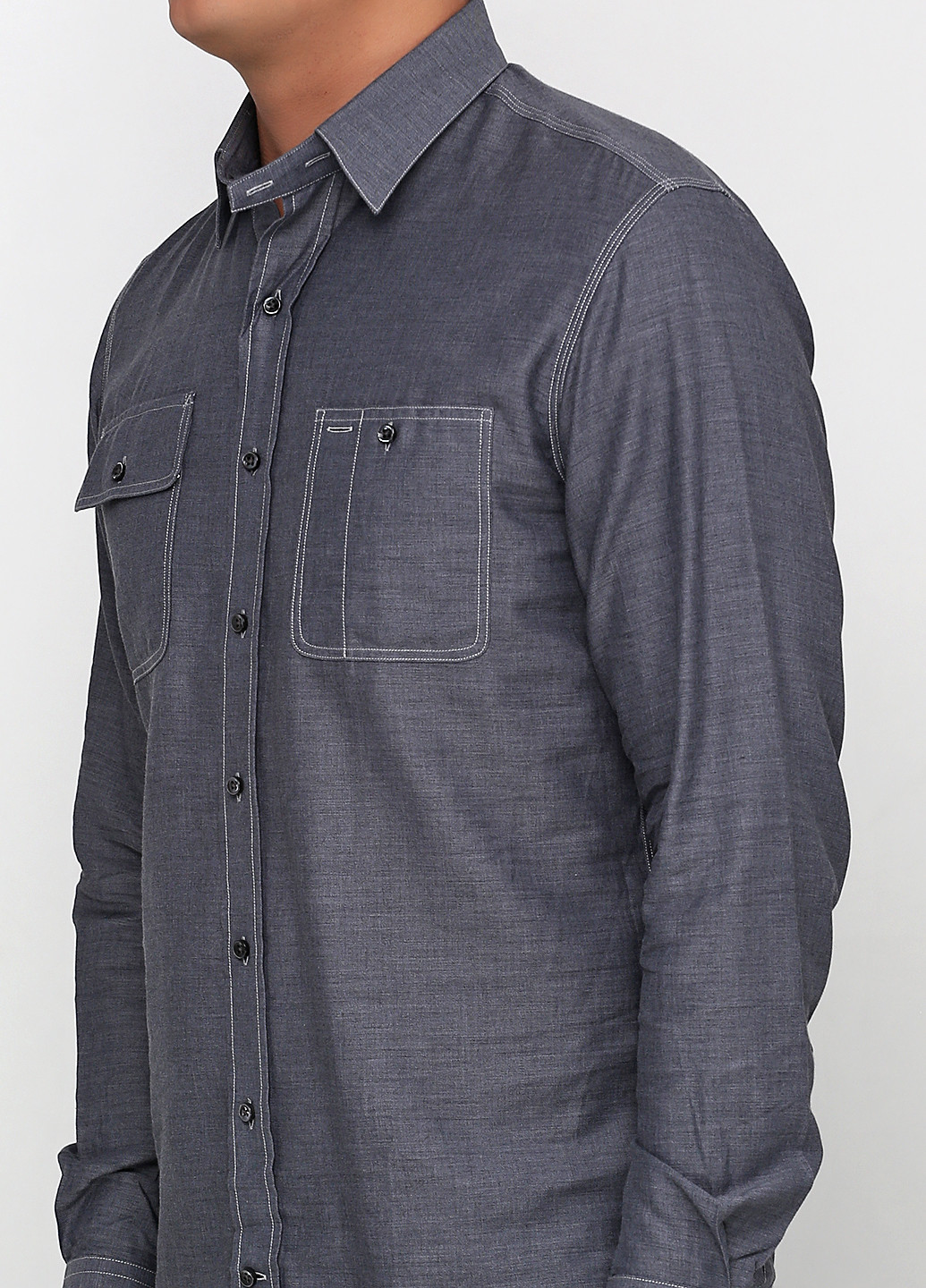 Серая кэжуал рубашка однотонная Ralph Lauren с длинным рукавом