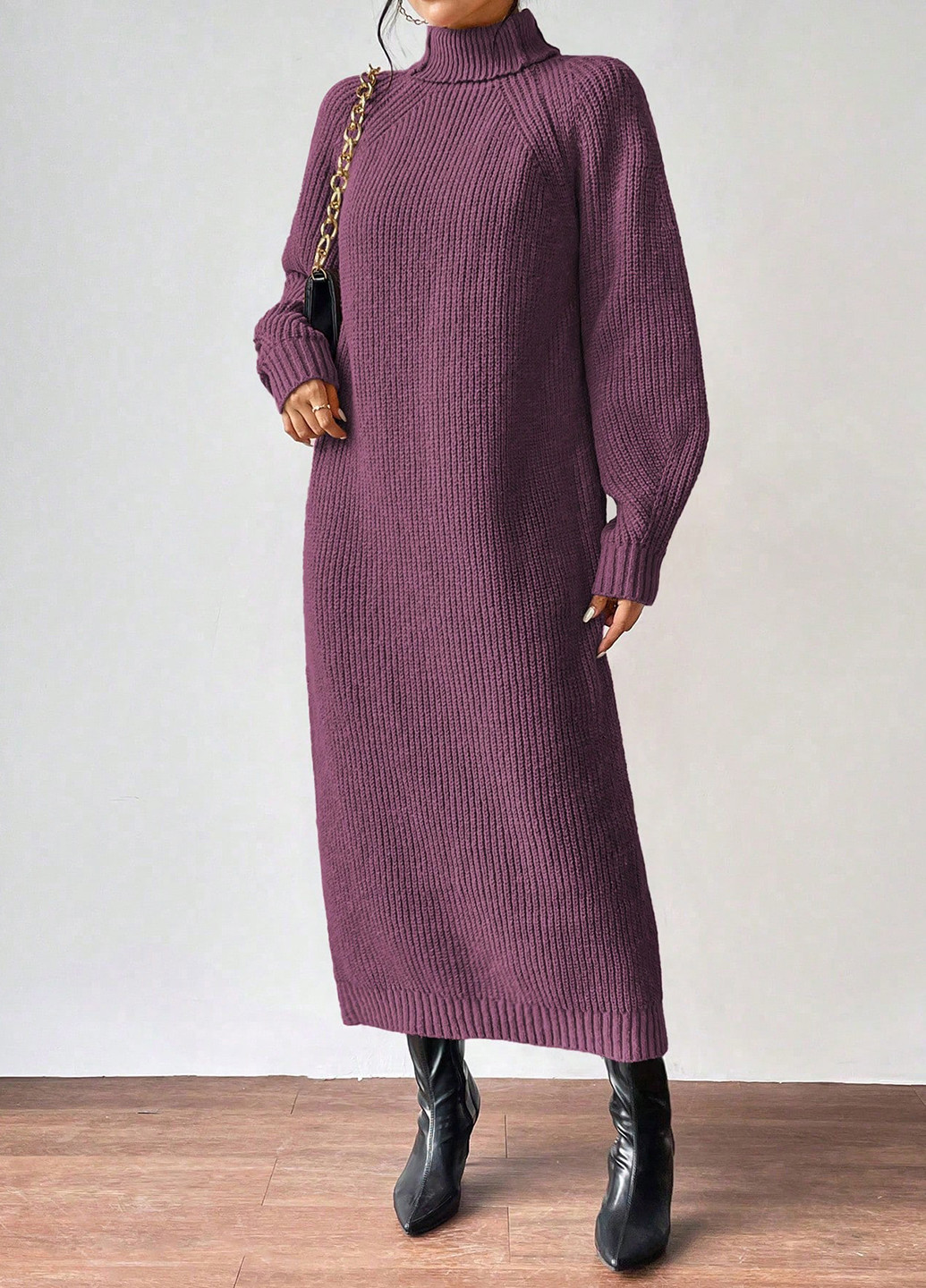 Фиолетовое кэжуал платье платье-свитер SHEIN однотонное