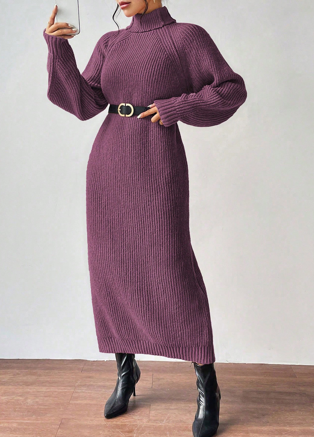 Фиолетовое кэжуал платье платье-свитер SHEIN однотонное