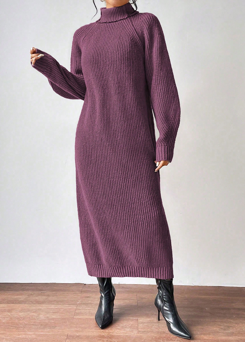Фиолетовое кэжуал платье платье-свитер SHEIN однотонное