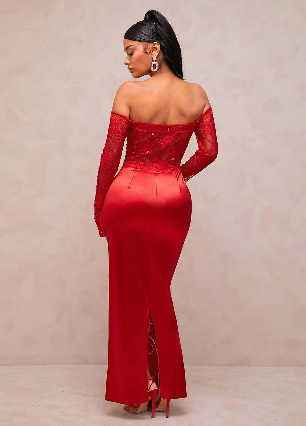 Червона вечірня сукня з відкритою спиною, годе, з відкритими плечима SHEIN однотонна