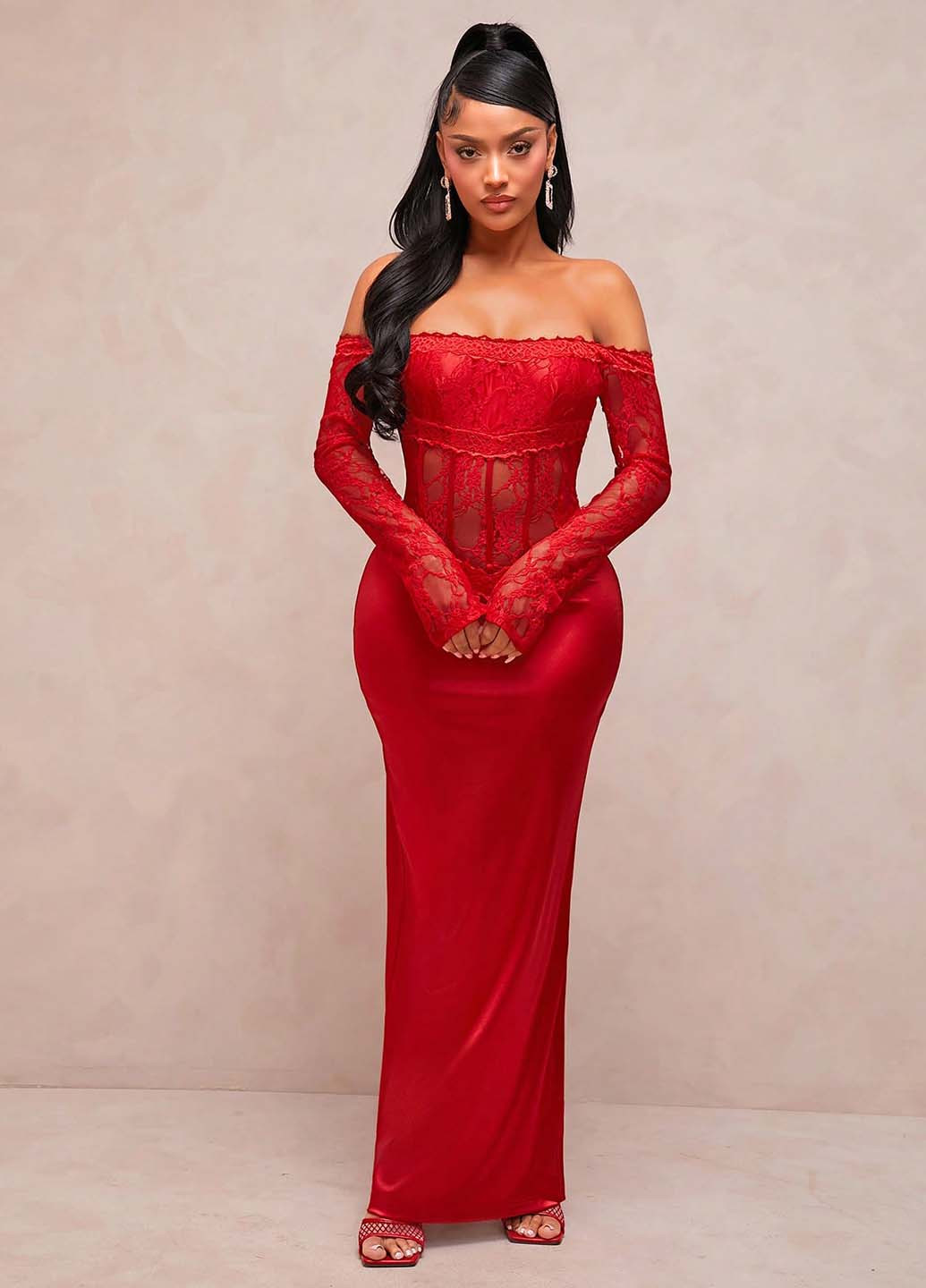 Червона вечірня сукня з відкритою спиною, годе, з відкритими плечима SHEIN однотонна