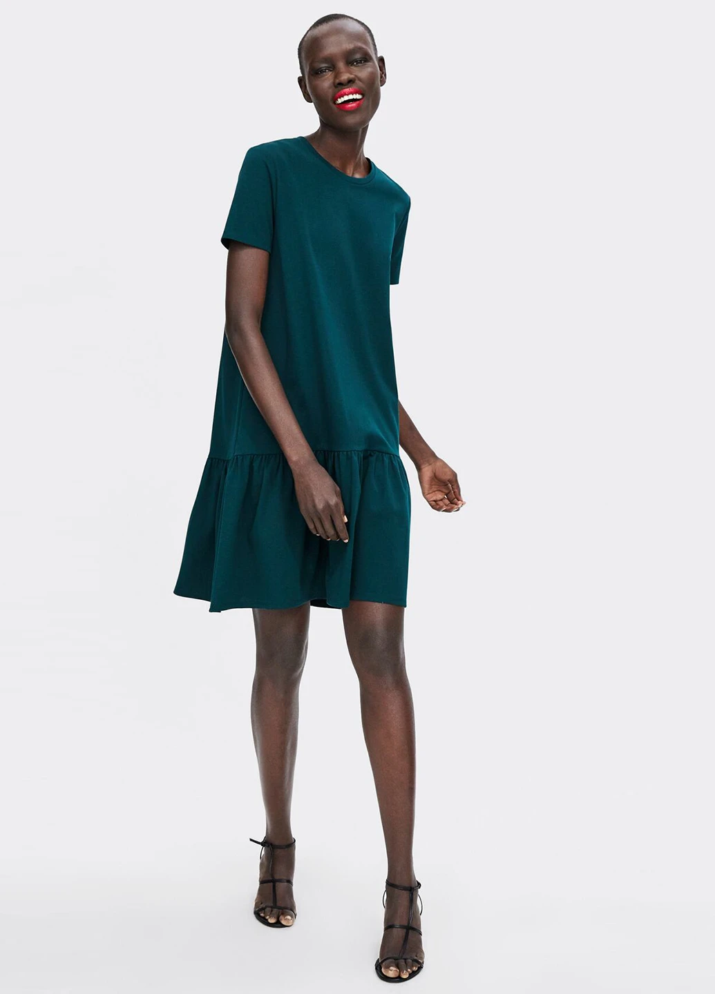 Зеленое кэжуал платье а-силуэт Zara однотонное