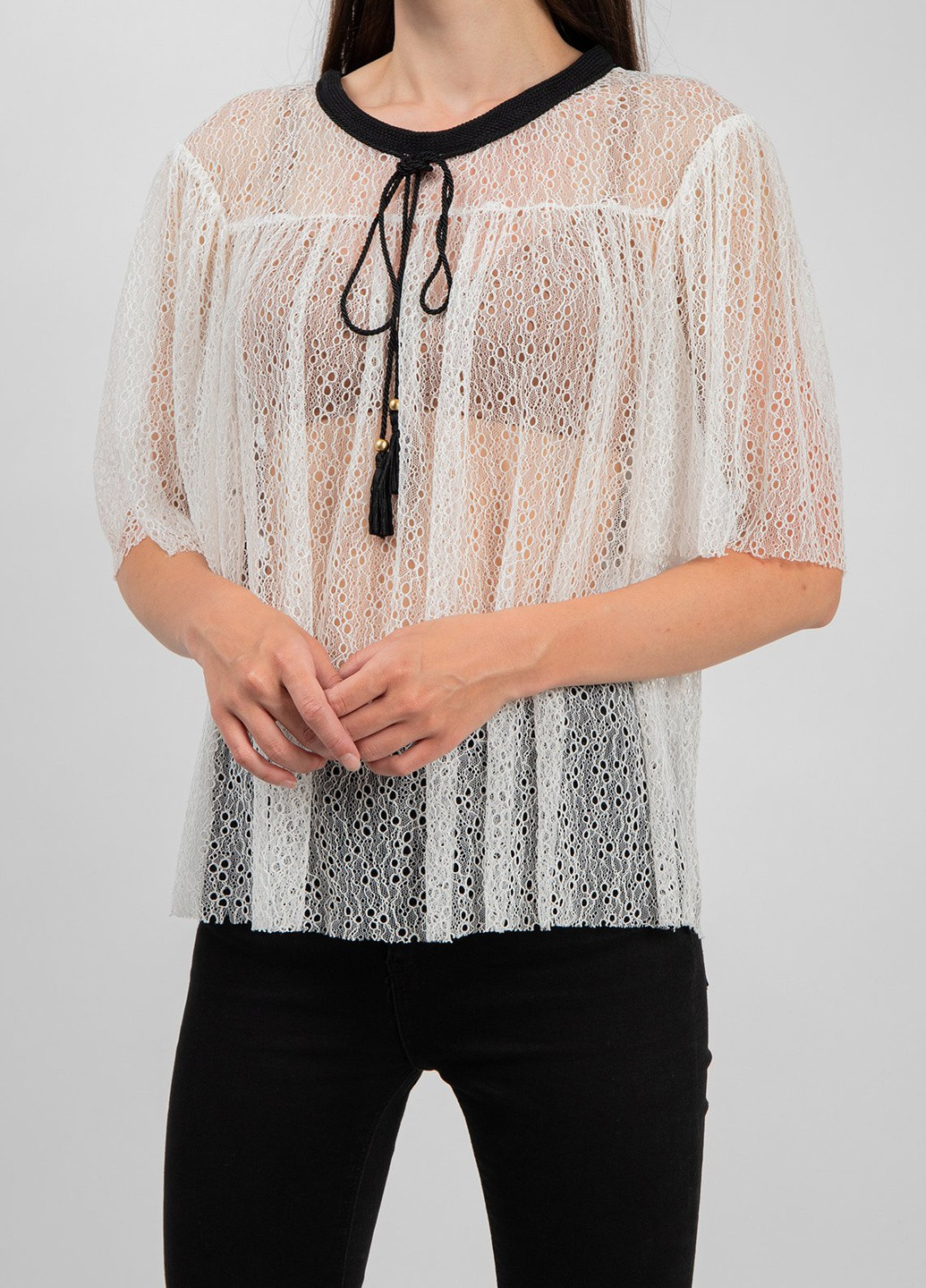 Біла біла ажурна блуза з коротким рукавом Philosophy