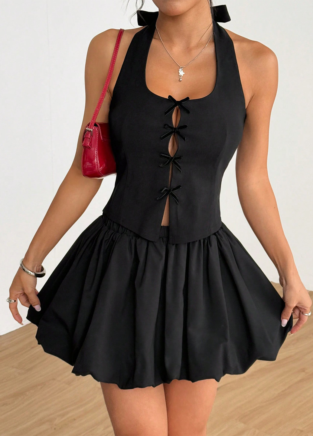 Чорний літній комплект (топ, спідниця) SHEIN