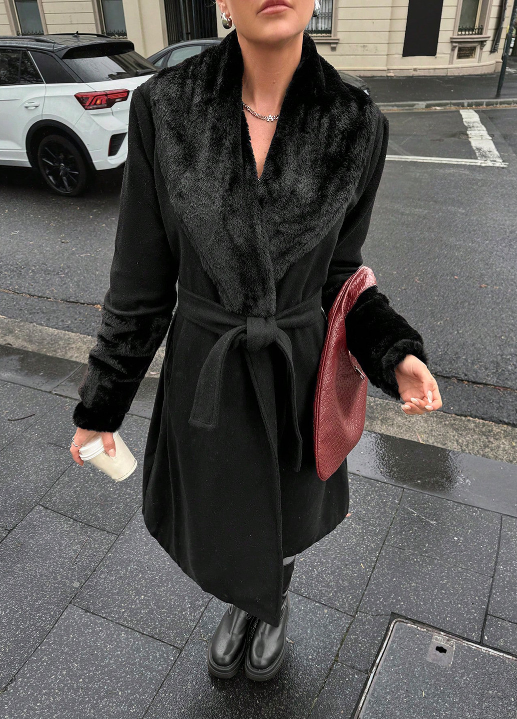 Чорне зимнє Пальто однобортне SHEIN