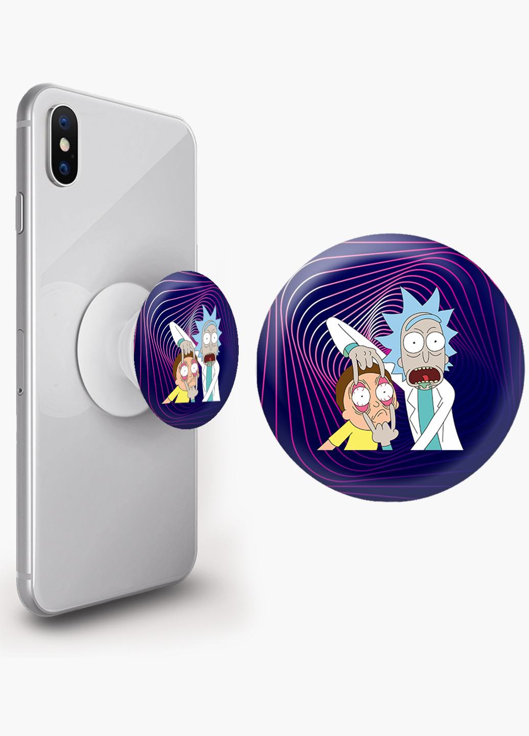 Попсокет (Popsockets) тримач для смартфону Рік і Морті (Rick and Morty) (8754-2082) Чорний MobiPrint (216836457)
