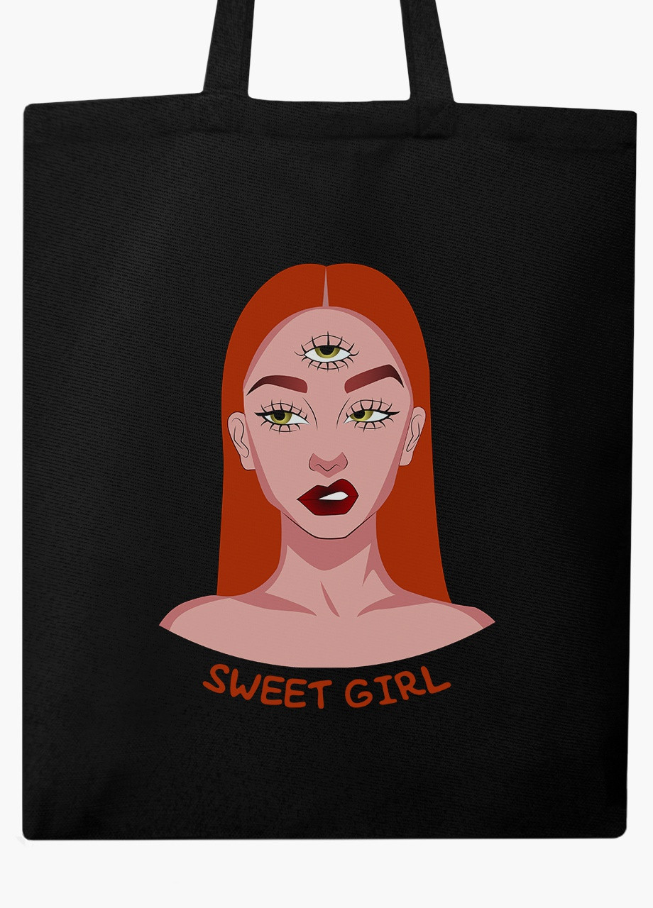 Еко сумка шоппер чорна Мила дівчина Діджитал Арт (Sweet girl Digital art) на блискавці (9227-1634-BKZ) MobiPrint (236265413)