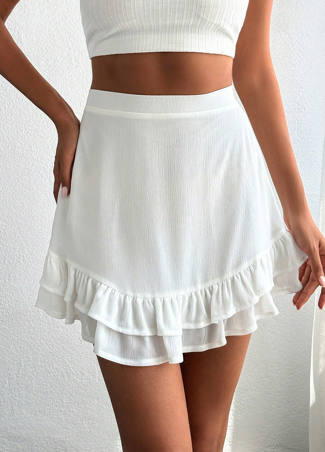 Белая кэжуал однотонная юбка SHEIN а-силуэта (трапеция)