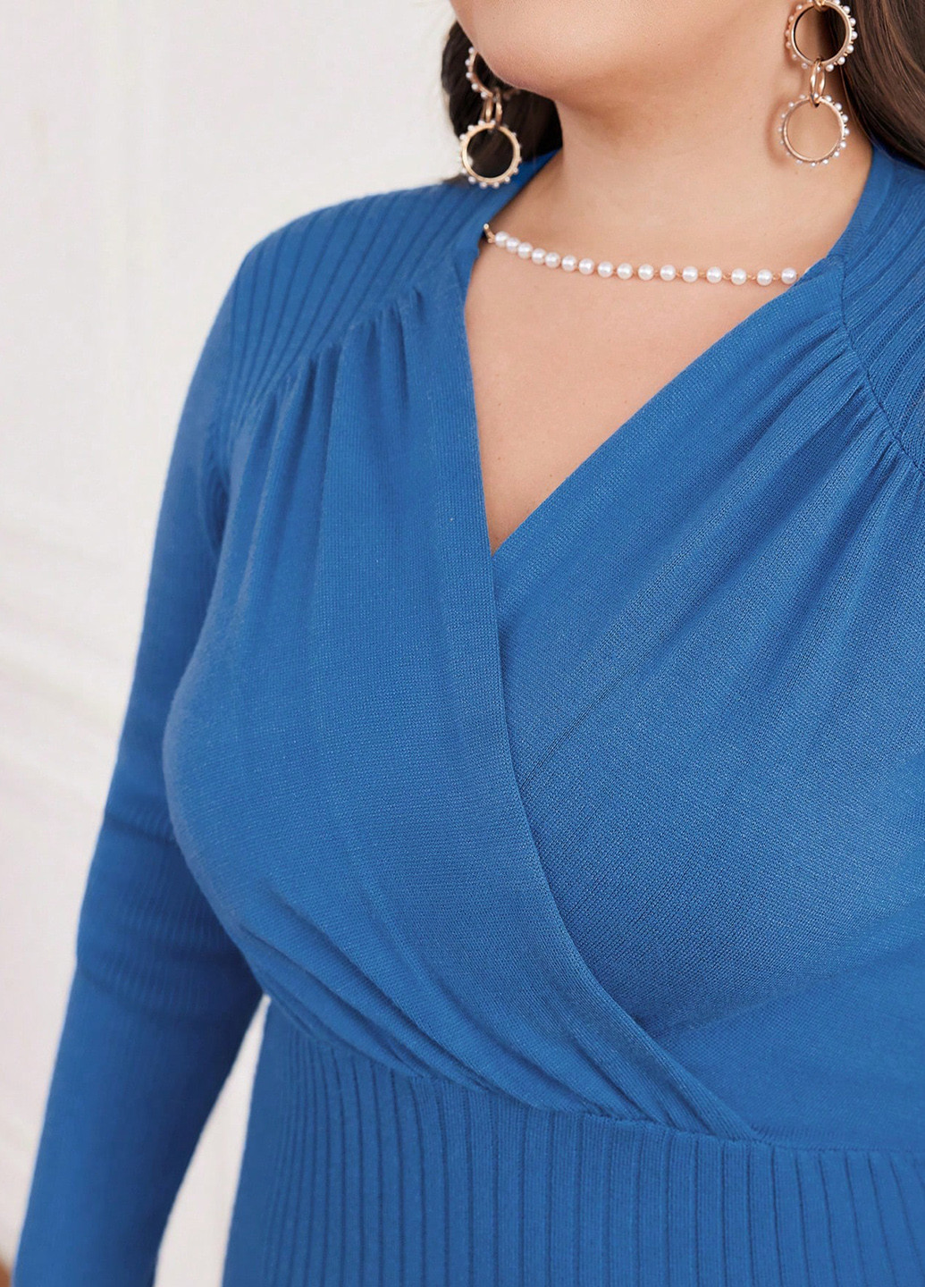 Синя кежуал сукня на запах SHEIN однотонна