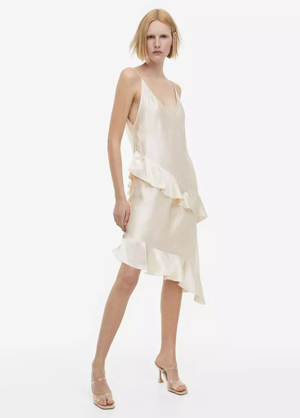 Кремова коктейльна, вечірня, кежуал сукня сукня-комбінація H&M однотонна