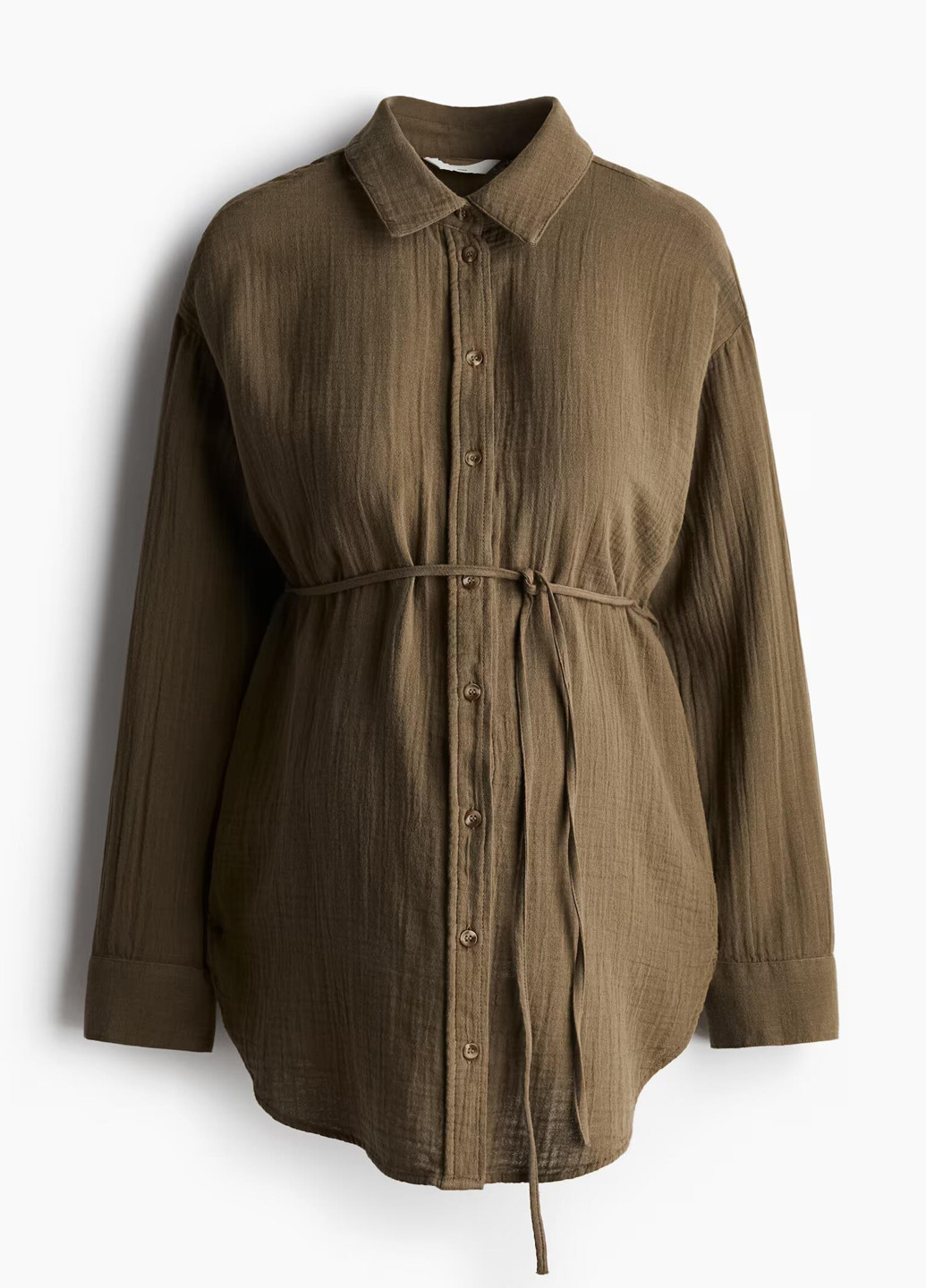 Оливковковая (хаки) кэжуал рубашка однотонная H&M
