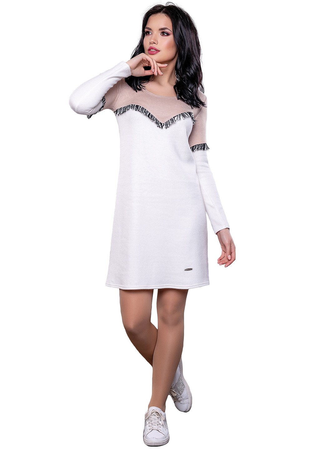 Персиковое кэжуал платье короткое ST-Seventeen фактурное