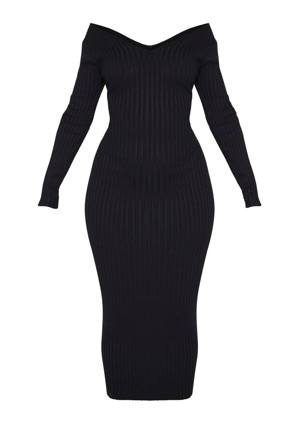 Чорна кежуал сукня футляр, з відкритими плечима PrettyLittleThing однотонна