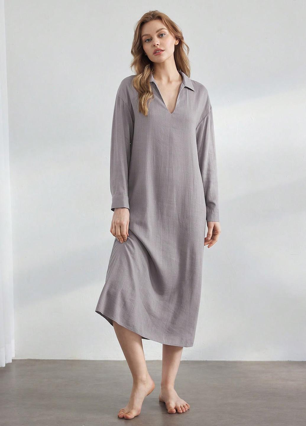 Сіро-бежева домашній сукня а-силует SHEIN однотонна