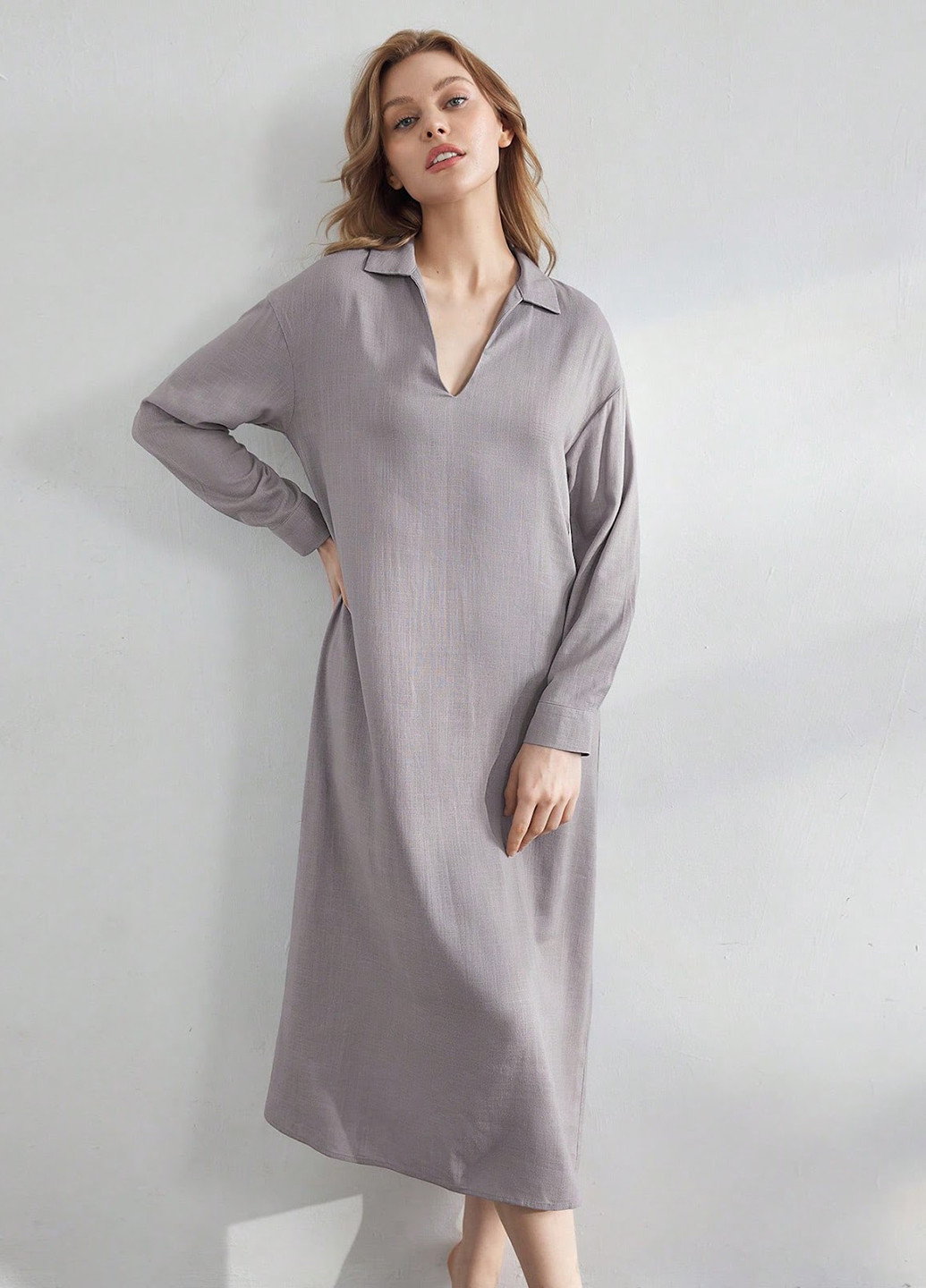 Сіро-бежева домашній сукня а-силует SHEIN однотонна