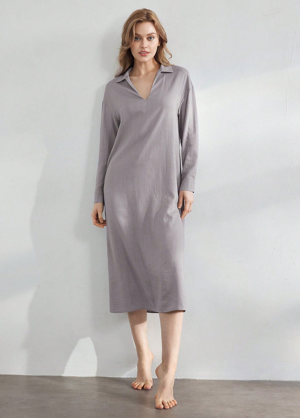 Сіро-бежева домашній сукня а-силует SHEIN однотонна