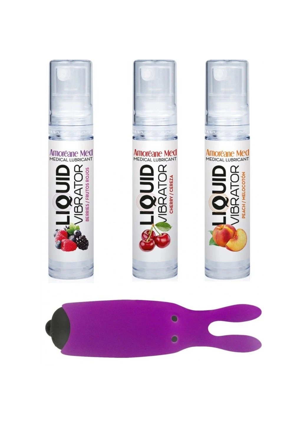 Набор из 3-х вкусов стимулирующего лубриканта Amoreane Med (3х10мл) и вибропули Purple Adrien Lastic (252383366)