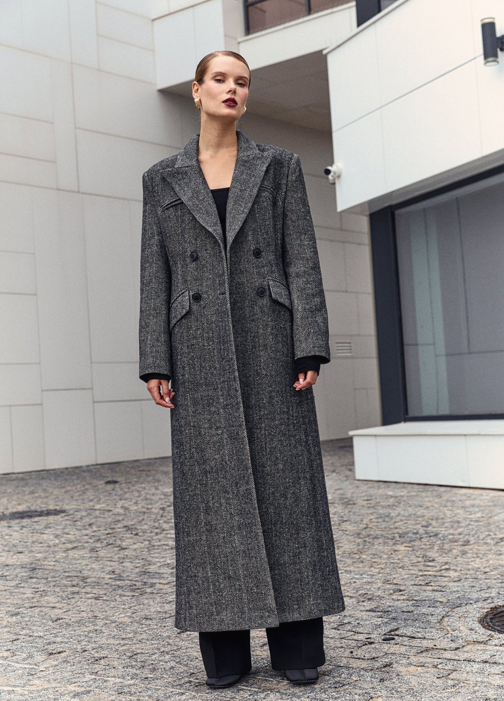 Сіре демісезонне Пальто двобортне Gepur